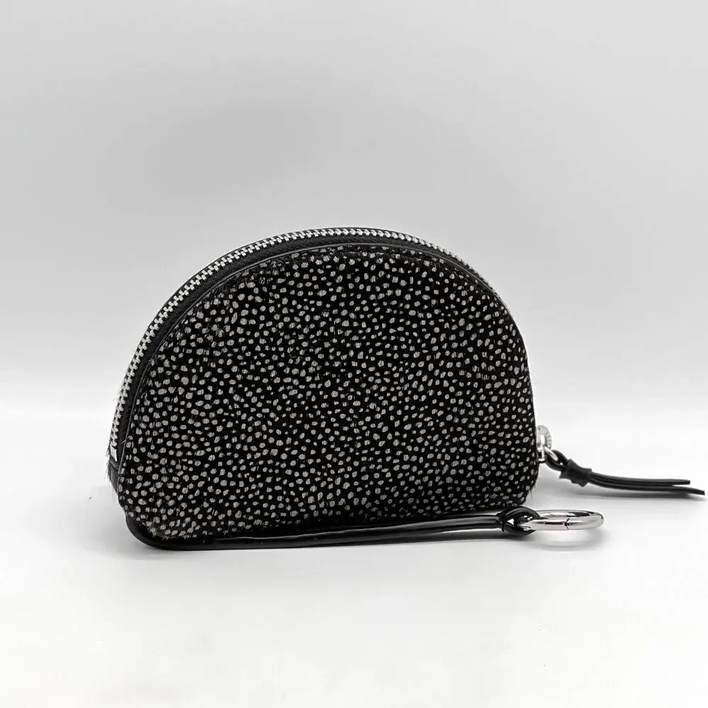 BANANA REPUBLIC Mini Half Moon Organizer Pouch Calf Hair Black Dot Phone Charger
